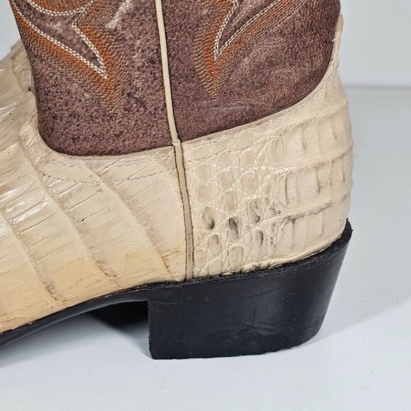 Sedona West Men's Genuine Hornback Caiman Tail Cut Cowboy Boots Tan Brown 6.5D - Picture 12 of 15